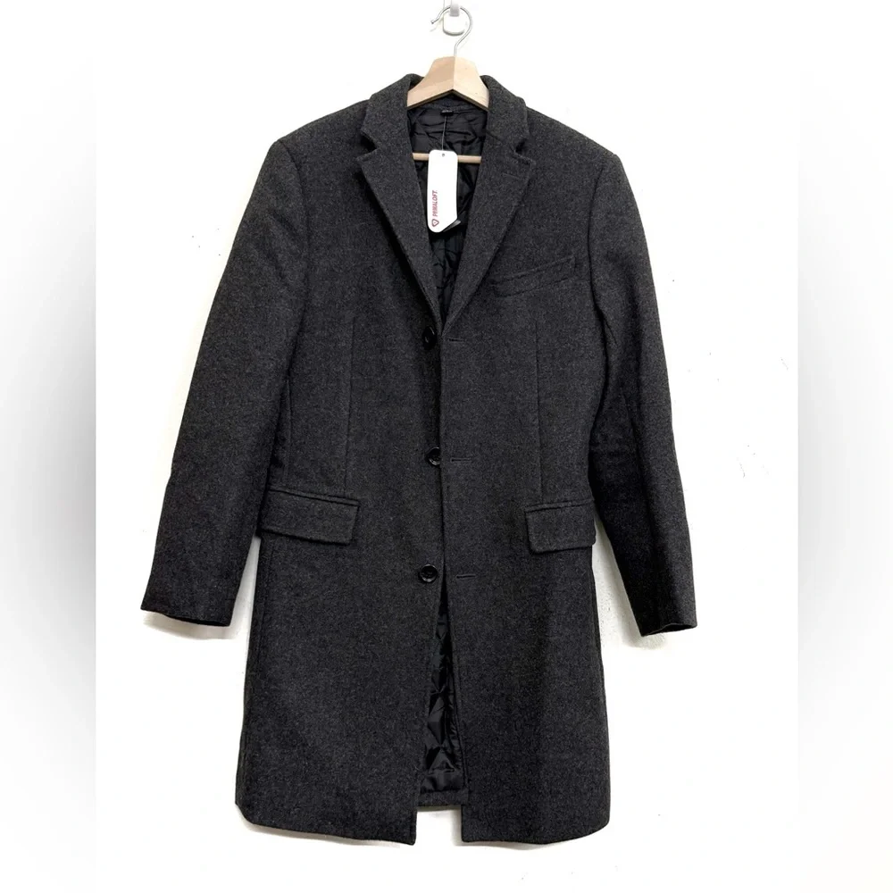 NWT J. Crew Charcoal Wool Topcoat, Overcoat With Quilted Lining Size 36R